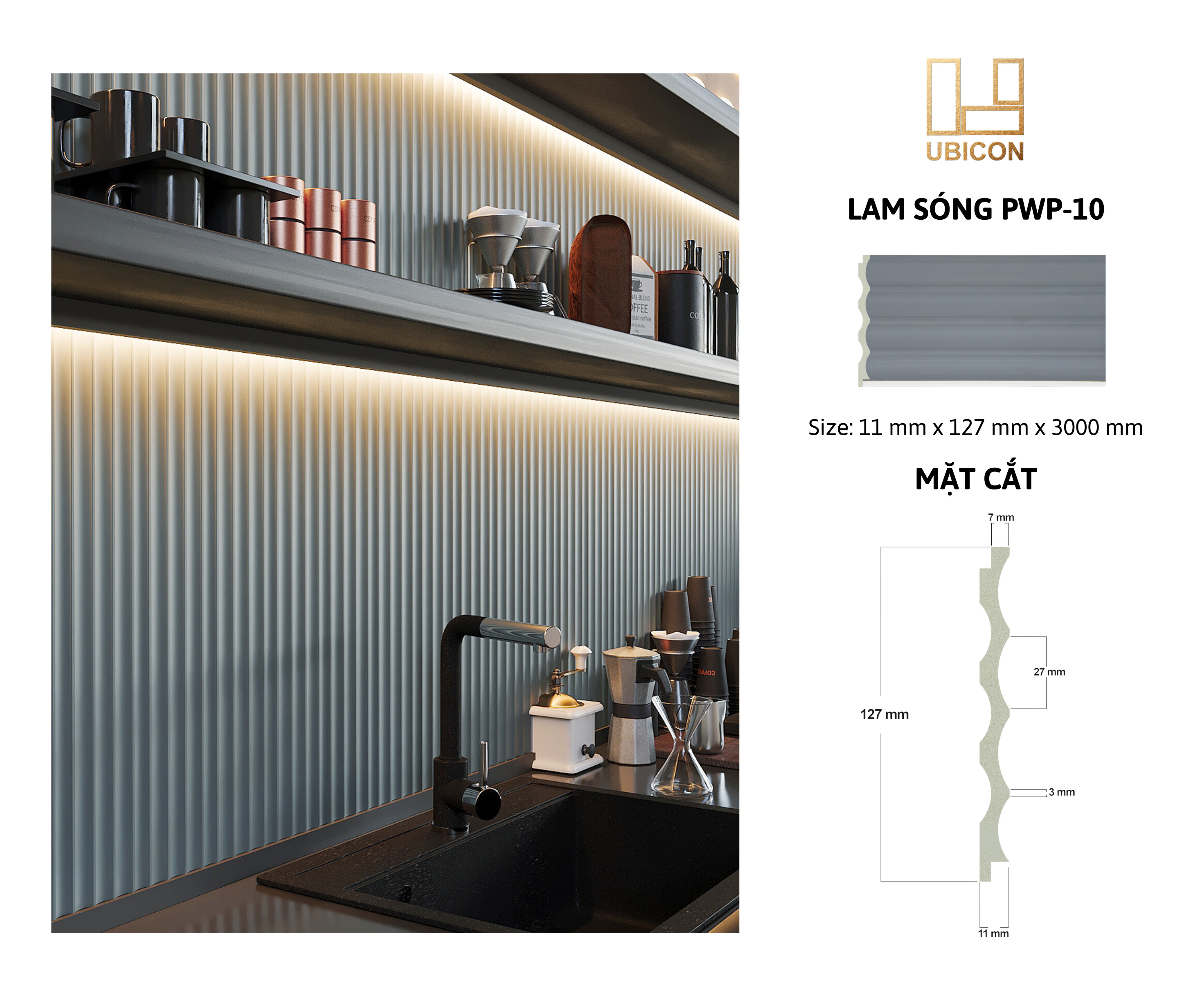 Lam sóng nhựa PS UBICON | Giải pháp chống ẩm và trang trí tối ưu cho không gian bếp hiện đại