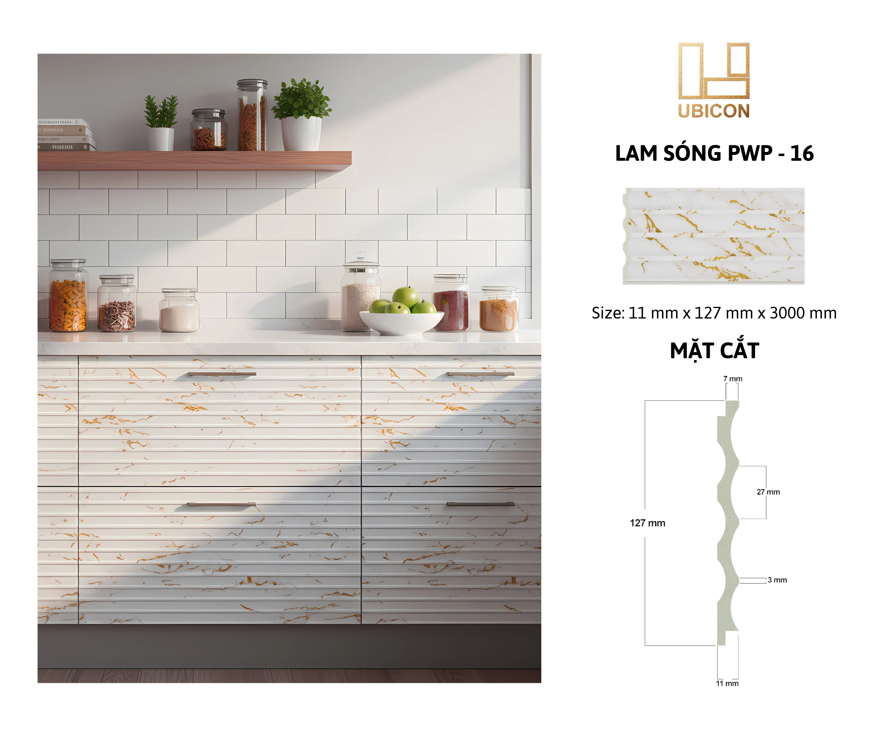 Lam sóng nhựa PS UBICON | Giải pháp chống ẩm và trang trí tối ưu cho không gian bếp hiện đại