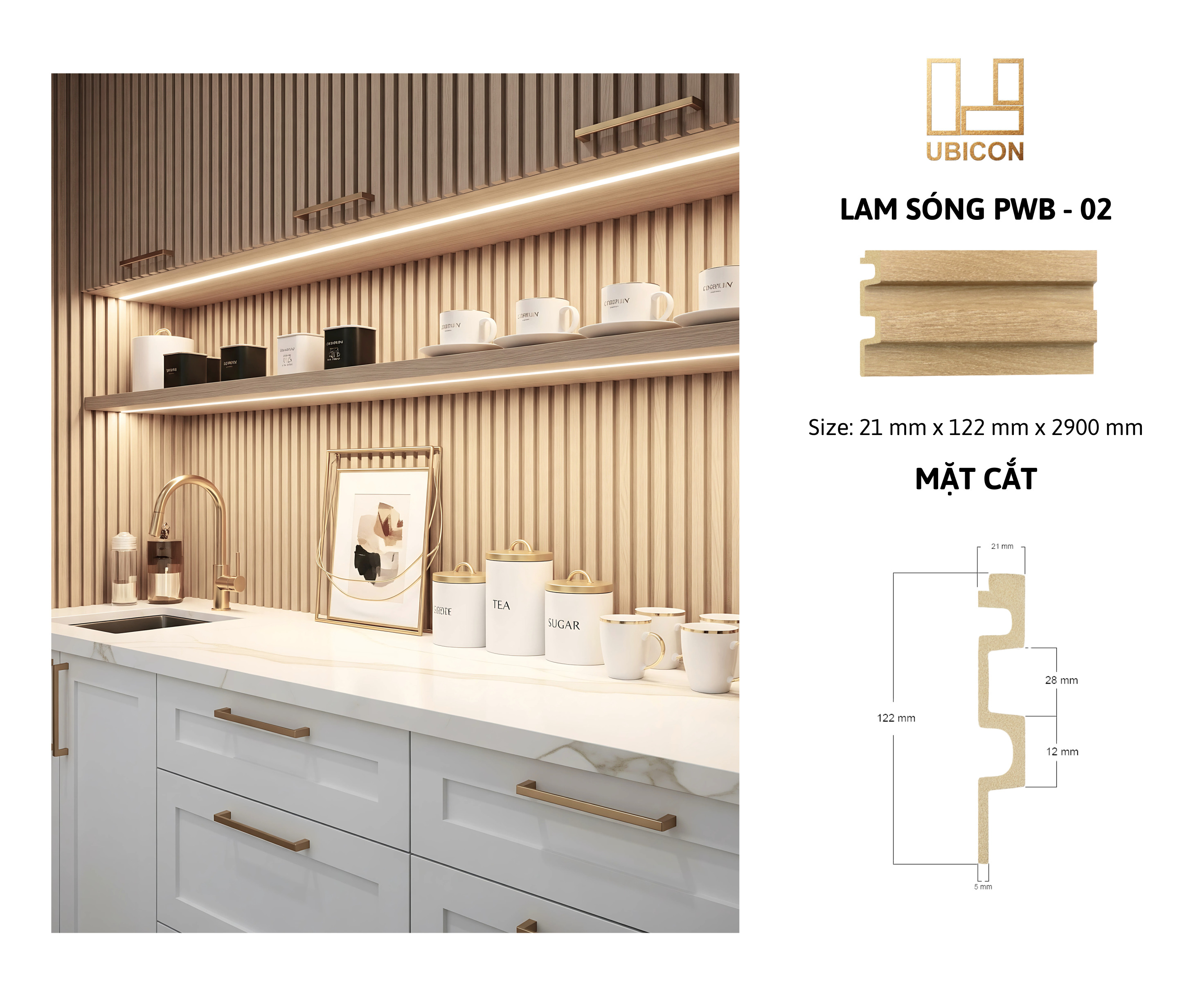 Lam sóng nhựa PS UBICON | Giải pháp chống ẩm và trang trí tối ưu cho không gian bếp hiện đại