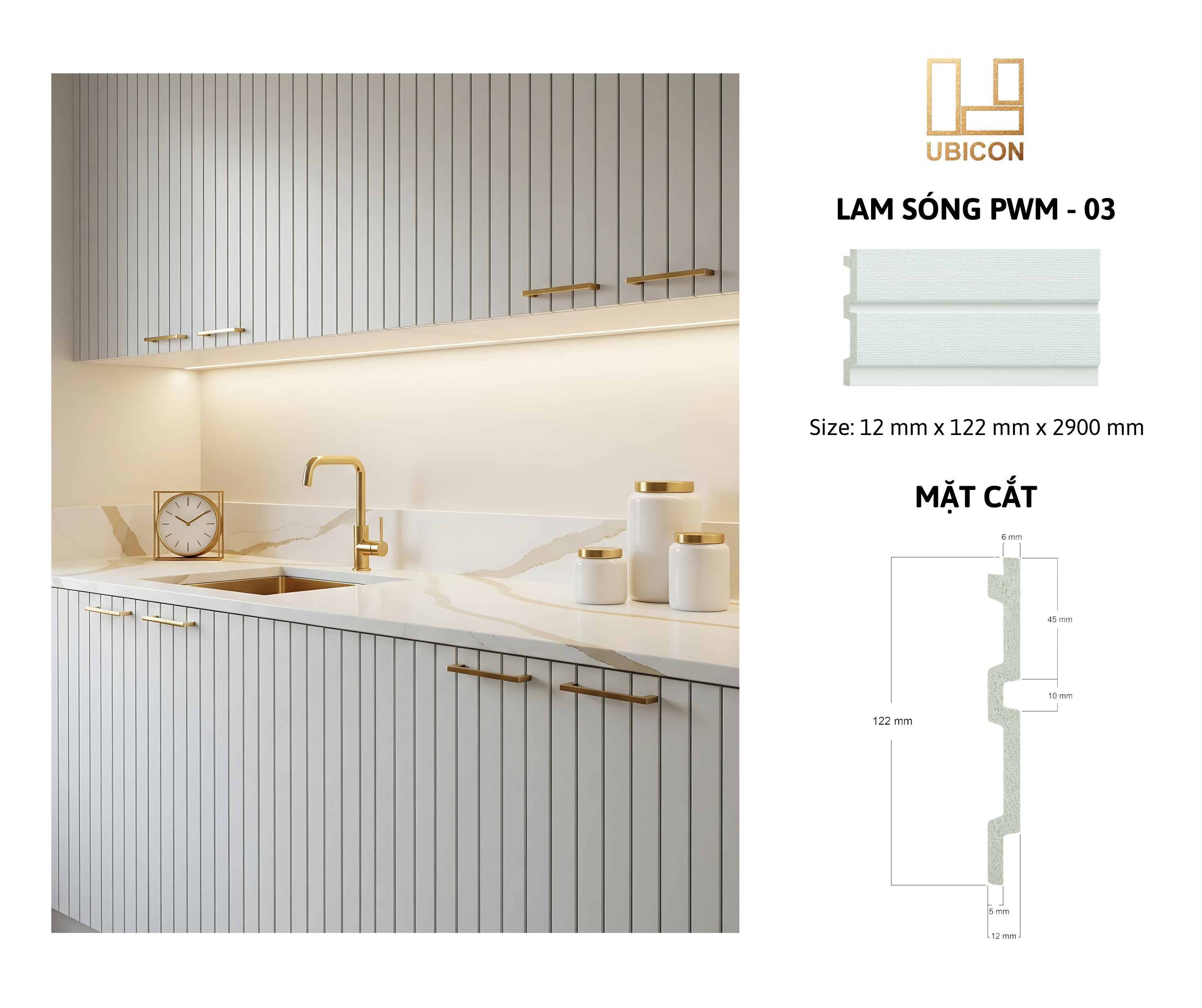 Lam sóng nhựa PS UBICON | Giải pháp chống ẩm và trang trí tối ưu cho không gian bếp hiện đại