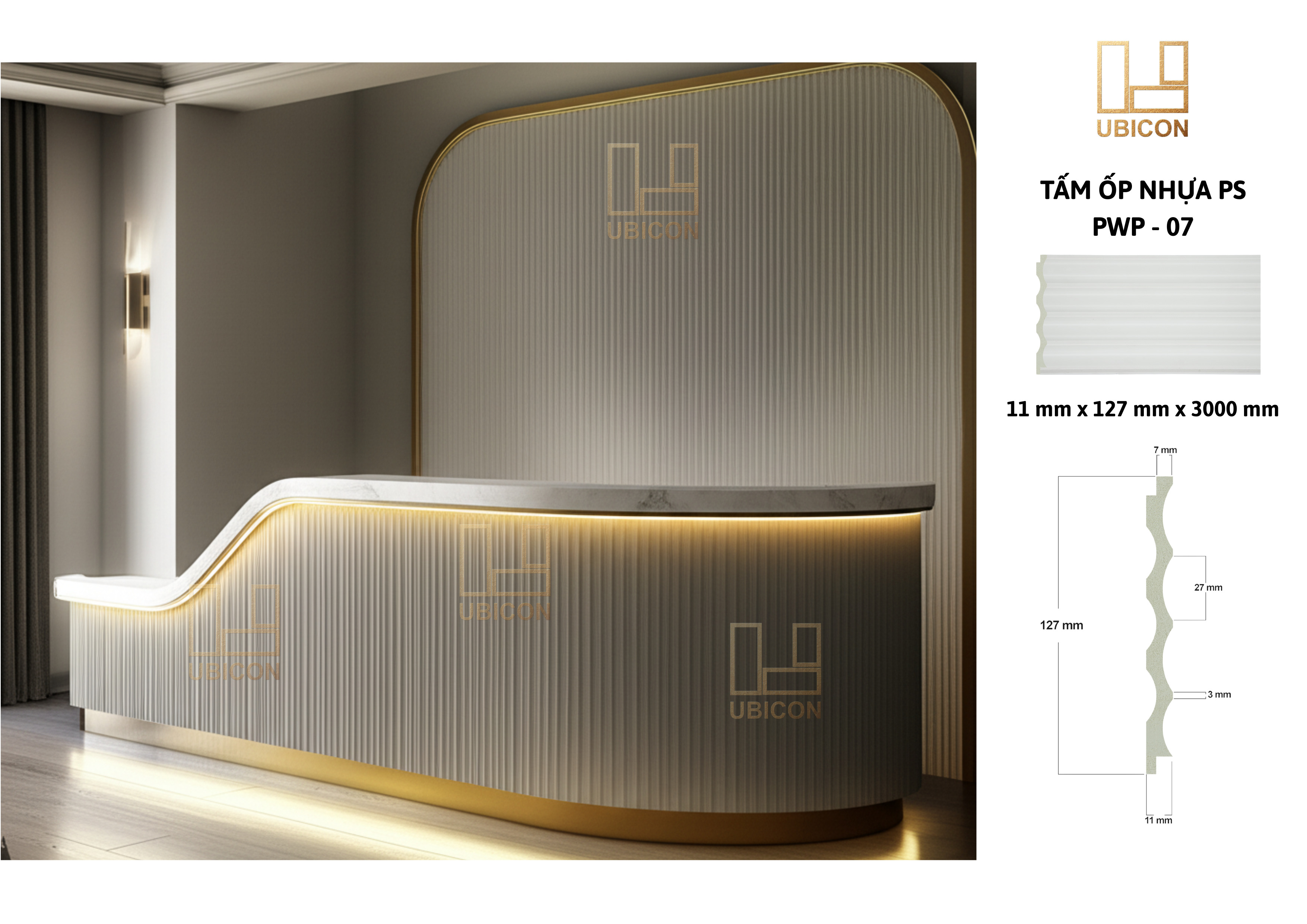 Xu hướng thiết kế quầy tiếp tân hiện đại với tấm ốp tường nhựa PS