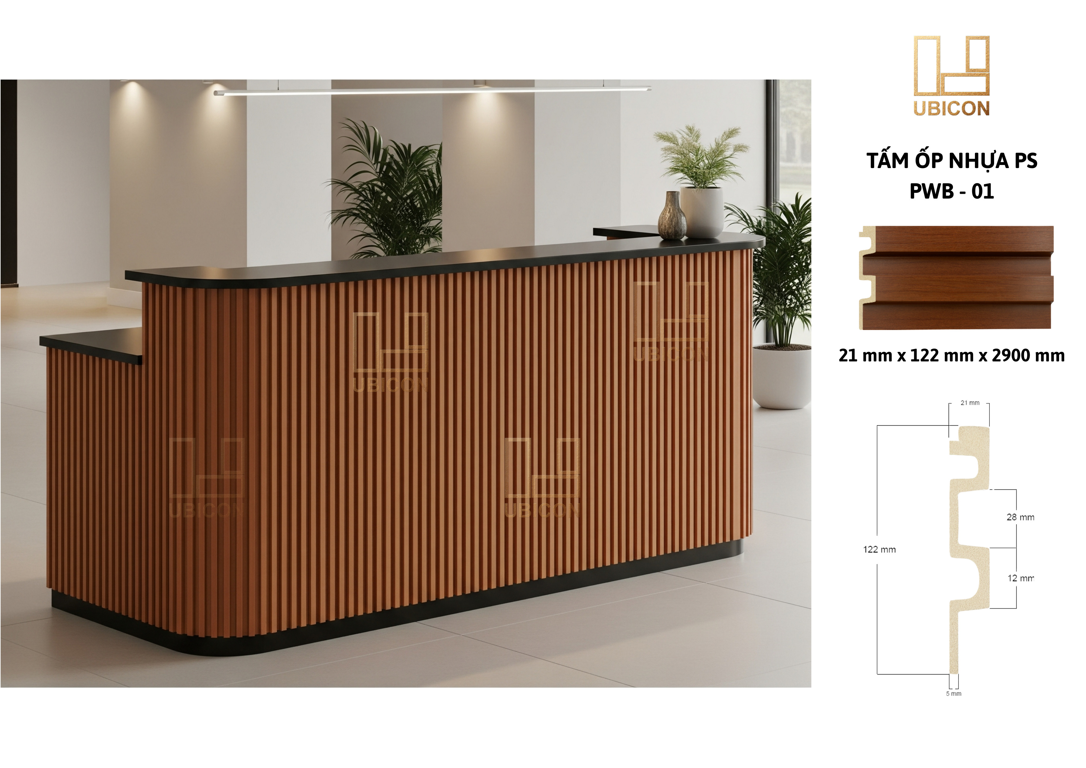 Xu hướng thiết kế quầy tiếp tân hiện đại với tấm ốp tường nhựa PS